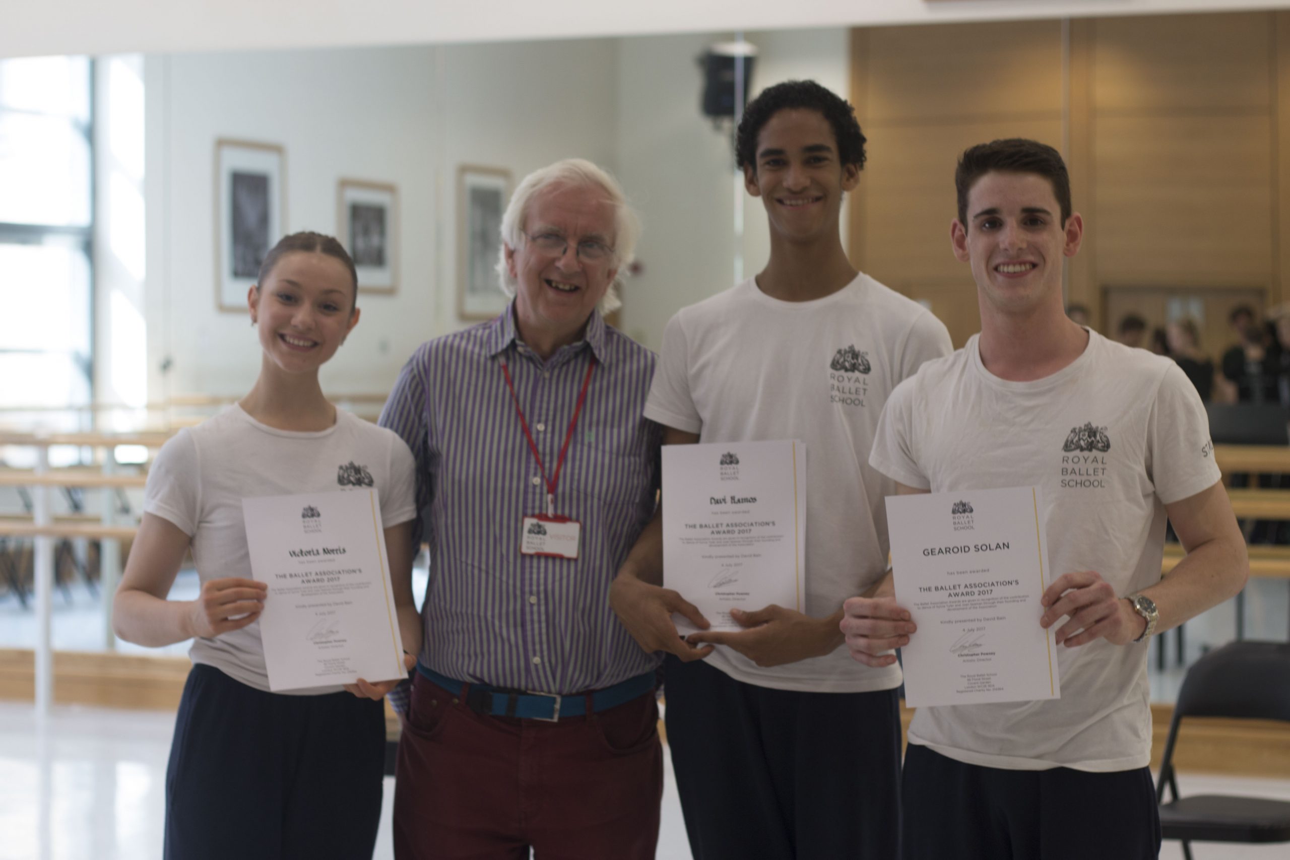 David bain kindly presented davi ramos, victoria norris and gearoid solan with their ballet association awards