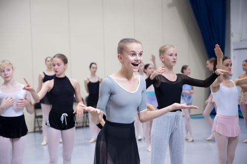 Group of girls in mime class at White Lodge