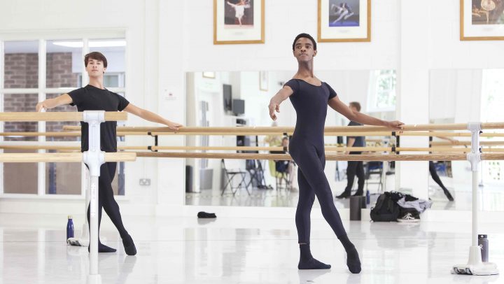 Men at the barre at the online summer intensive