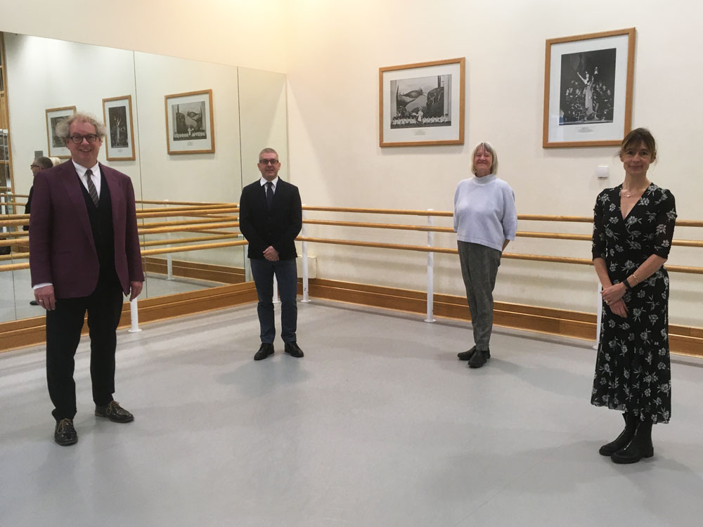 Peter lovatt, mark annear, head of training & access, linda jasper and karen berry, teacher training manager, stood in a studio together before the graduation.