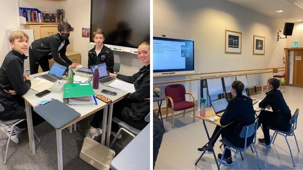 Students studying together around the school