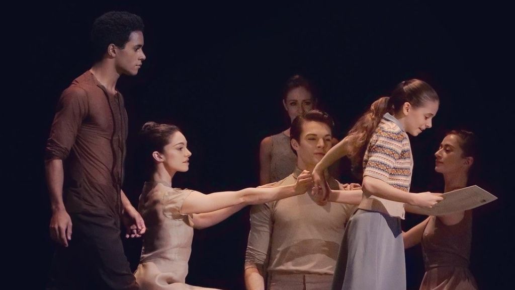 Dancers perform in the cellist by cathy marston at the royal opera house