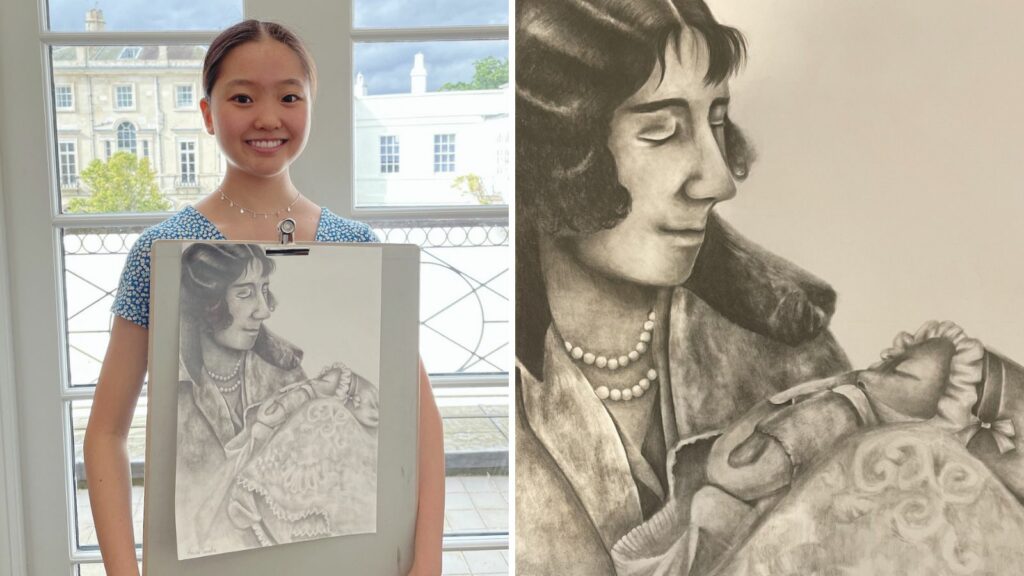 Jubilee celebrations Azusa tanaka holding her artwork of the queen and the queen mother