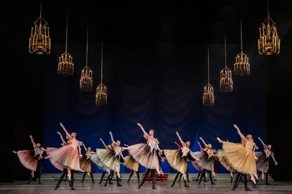 Dancers performing frederick ashton's la valse at the royal opera house