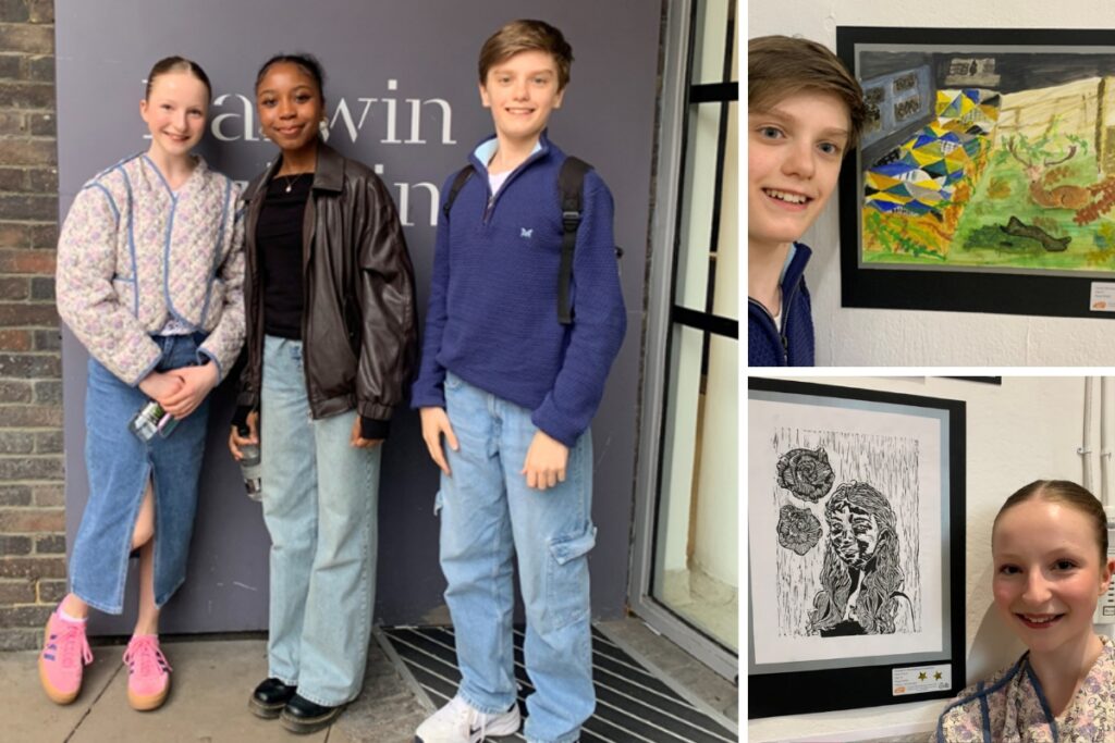 Students at the young art exhibition at the royal college of art