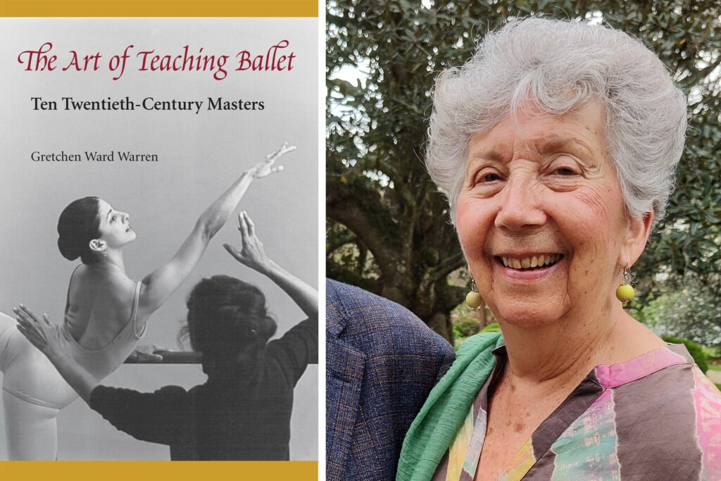 A photo of gretchen ward warren's book, the art of teaching ballet, next to a photo of herself.