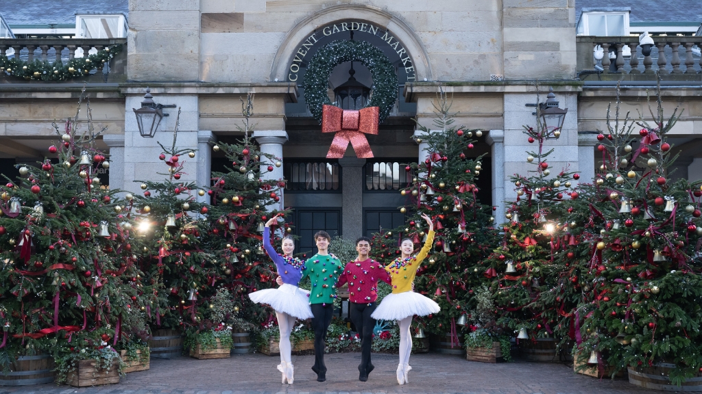 Dancers in covent garden in christmas jumpers