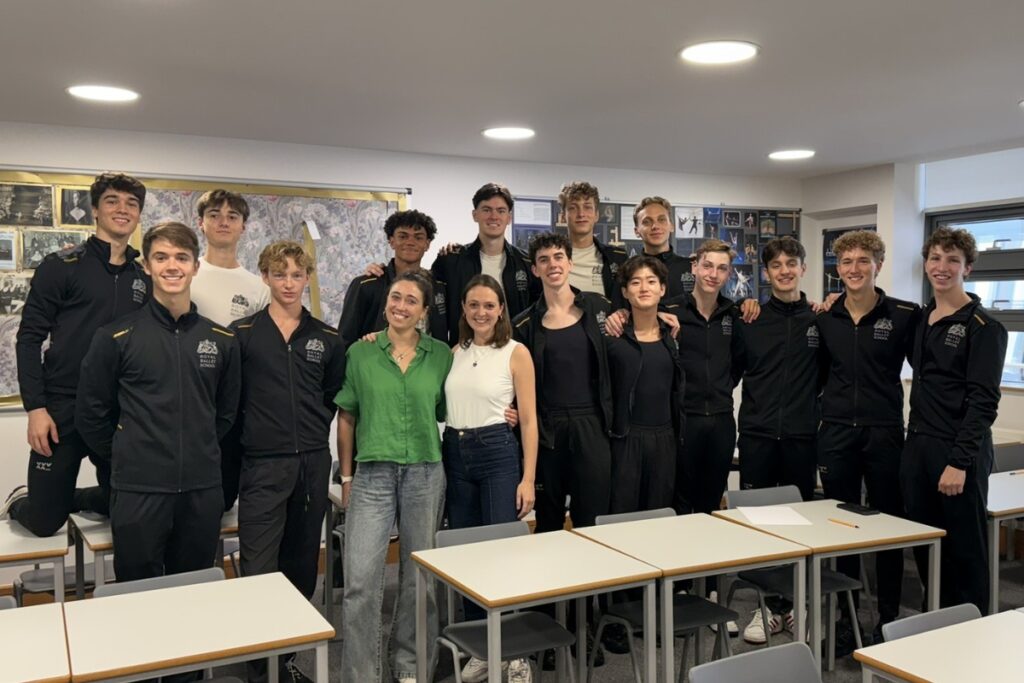 ‘be brave enough to pivot and have the courage to take a risk. ’ alumni araminta wraith and nicky henshall share testimonials about dancer’s career development   Dcd talk group photo with students