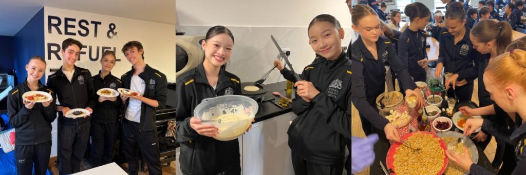 White Lodge and Upper School students making pancakes and yoghurt bowls 