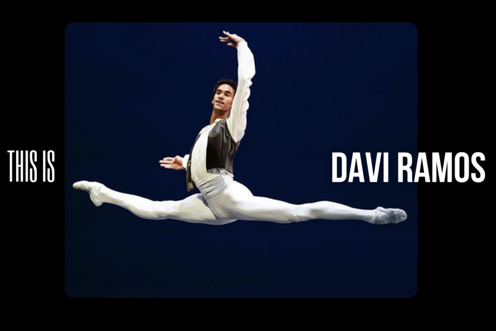 100 stories: davi ramos Davi ramos leaping across the stage in white tights and a green velvet waist coat.