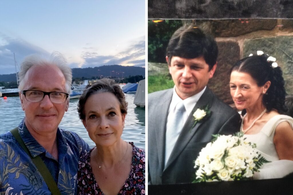 Love after the lodge: four alumni share their love stories for valentine's day Christopher saunders, tracy (née brown) saunders, jenny (née plank) porter and paul porter pictured smiling.