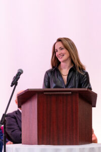 Lauren cuthbertson speaks at the school's 2023 graduation. Photo: henry curtis