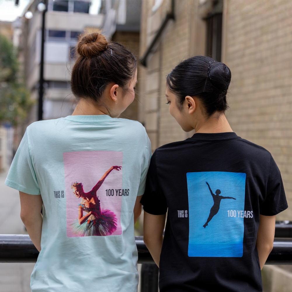 Fairy centenary children's t-shirt Product image of 'centenary performance children's t-shirt' in mint and black. Worn by royal ballet school students in upper school, covent garden. A collection of merchandise in celebration of 100 years of the royal ballet school.