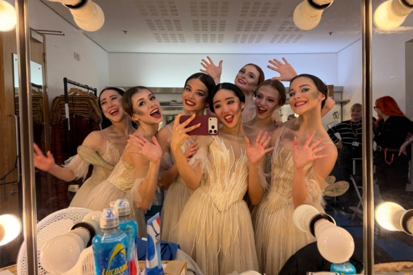 A day in the life of a full-time student at the royal ballet school Pre-professional ladies take a photo in the dressing room at the royal opera house in costume for giselle