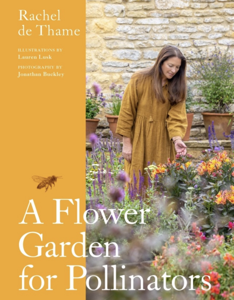 The orangey-yellow cover of rachel's book 'a flower garden for pollinators'