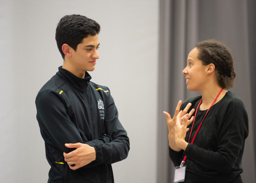 Denilson almeida talks with patricia okenwa after the 2019 ursula moreton emerging choreographer performance (100 stories)